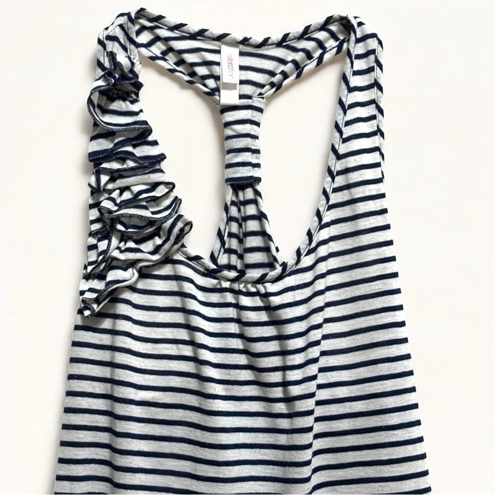 Striped Racerback Top with Ruffle Detail - Picture 2 of 10
